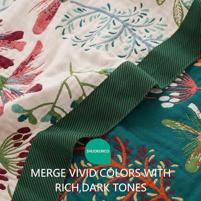 Boho Throw Blanket, 100% Cotton Ultra Soft Luxury Throw Rustic Quilt, Muslin Breathable Soft Bed Throw ，All Throw for Sofa Couch Chair 90x98 Inch