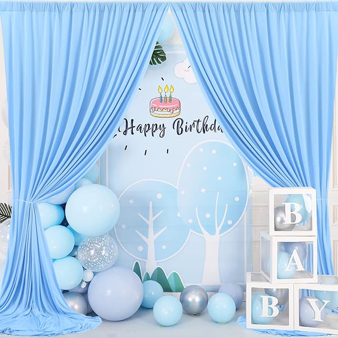 30ft x 10ft Baby Blue Backdrop Curtains for Parties, 6 Panels 5ftx10ft Thick Fabric Wedding Drapes Curtains Party Background for Baby Shower Birthday Parties