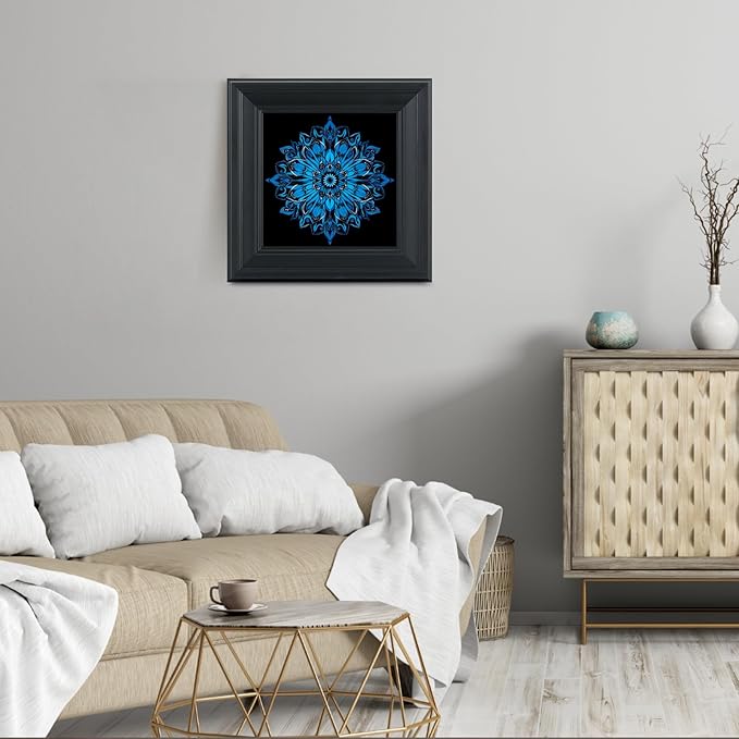 Brivoria Mandala Wall Art Home Decor, Framed Blue Mystic Waves Mandala Artwork, Modern Spiritual Accent for Bedroom Yoga Room Study or Meditation Space, Wall and Tabletop Display, 12x12
