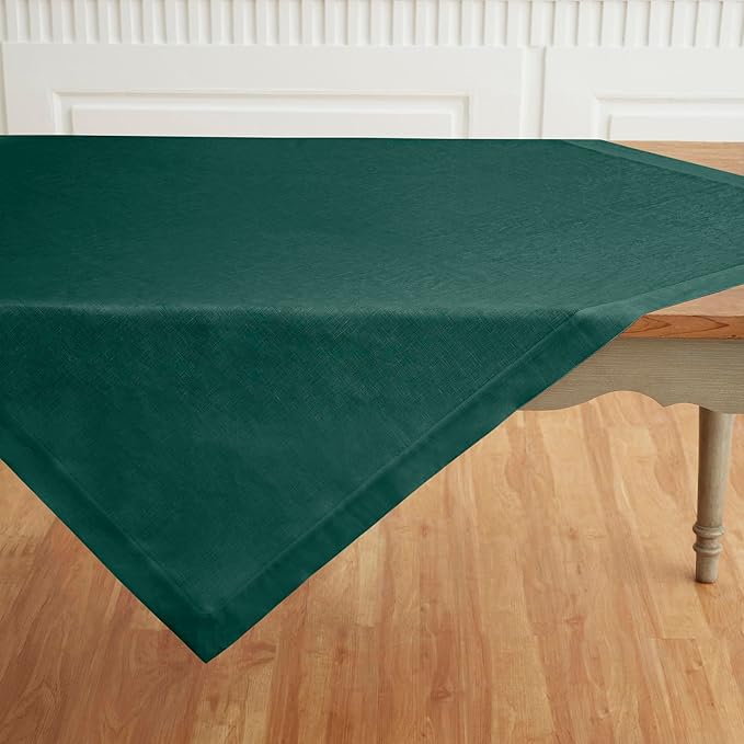Solino Home Linen Tablecloth 52 x 52 Inch - 100% Pure Linen Rainforest Green Square Tablecloth - Fete, Machine Washable Table Throw for Fall, Autumn, Thanksgiving, Winter
