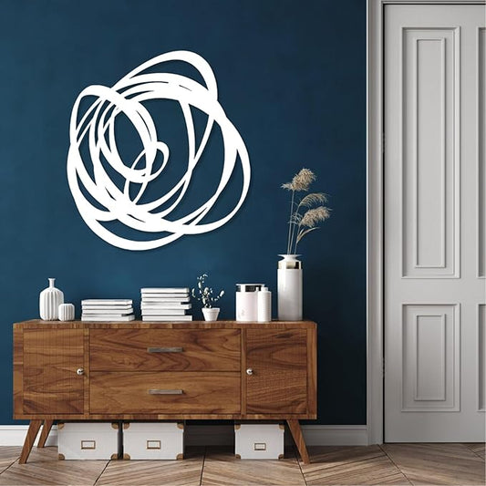 Kewhush Abstract Metal Wall Art, Modern Art Decor, Unique Metal Wall Art for Living Room (White, 30"x28" | 76x70 cm)