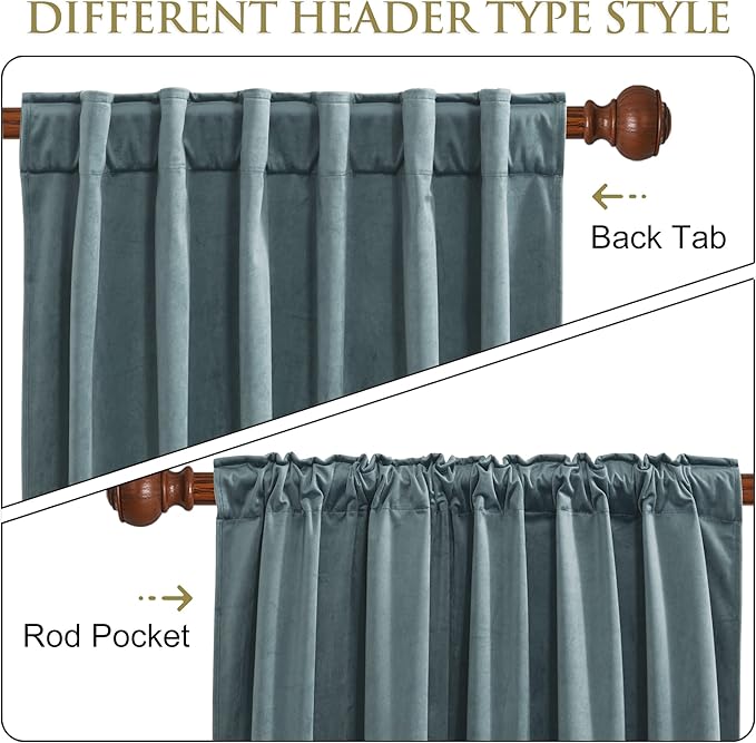 StangH Stone Blue Curtains 105 inches Long, Back Tab Thermal Insulated Privacy Drapes, Noise Reducing Curtain Panels for Calm & Relaxing Bedroom Spaces, W52 x L105, 2 Panels