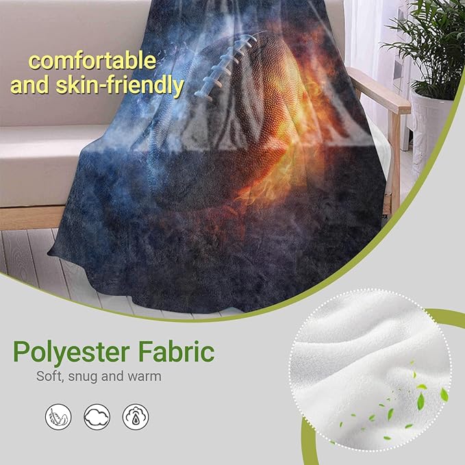 Football Flannel Throw Blanket, 50"x60", Fire and Ice Ball, Soft Warm Lightweight Blankets, Machine Washable, Sport Fans and Men Gifts, Outdoor Indoor Travel Hiking Nap Throw, Home Decorate