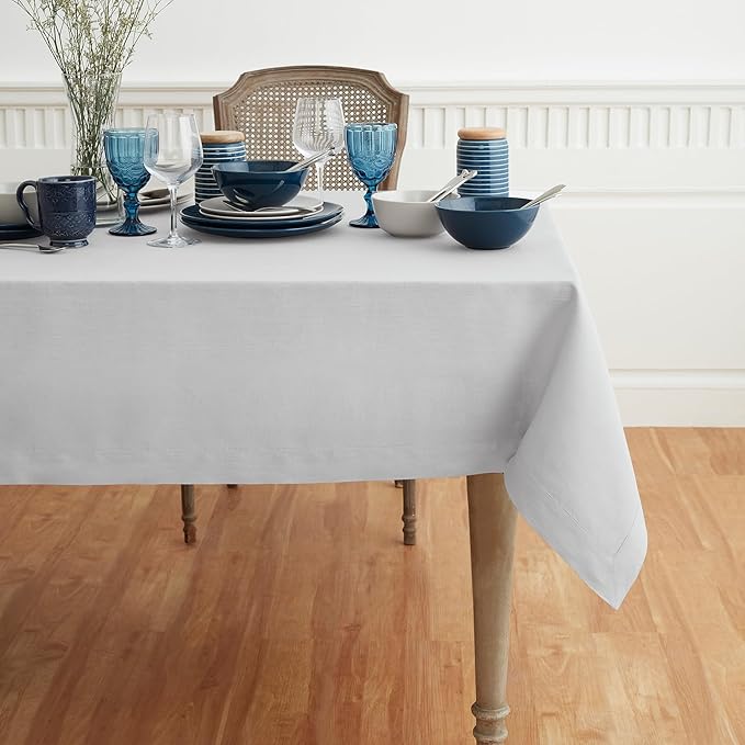 Solino Home Linen Tablecloth for Rectangle Tables 60 x 108 Inch - 100% Pure Linen Silver Cloud Table Cloth - Fete, Machine Washable Cloth Tablecloth for Fall, Autumn, Thanksgiving
