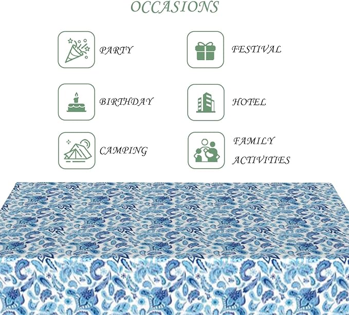 54x70 Inch Paisley Rectangle Tablecloth Vintage Blue Flower Table Cloth Washable Durable Table Cover for Kitchen Party Dining Garden Picnic Patio Decor