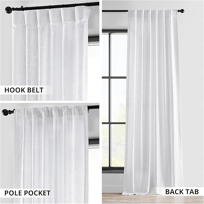 HPD Half Price Drapes Heavy Faux Linen Light Filtering Curtains for Bedroom 96 Inches Long (1 Panel) - Rod Pocket Curtains for Living Room - Window Curtains Home Decor - 50 X 96, Rice White
