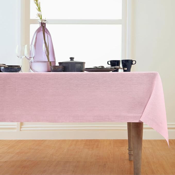 Solino Home Linen Tablecloth 60 x 108 Inch - 100% Pure Linen Bubblegum Pink Table Cloth for Rectangle Tables - Athena, Machine Washable Tablecloth