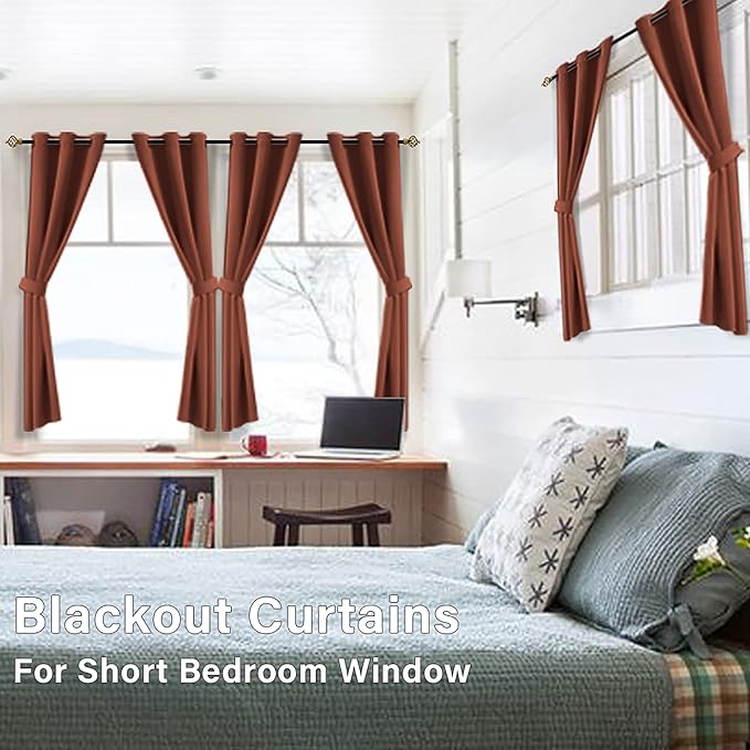 Rusty Orange Boho Curtains for Bedroom 2 Panels Set Light Blocking Winter Insulated Thermal Blackout Room Darkening Short Earthy Nursery Curtains for Babies Bathroom 42 x 54 Inch Length Rust Brick Fox