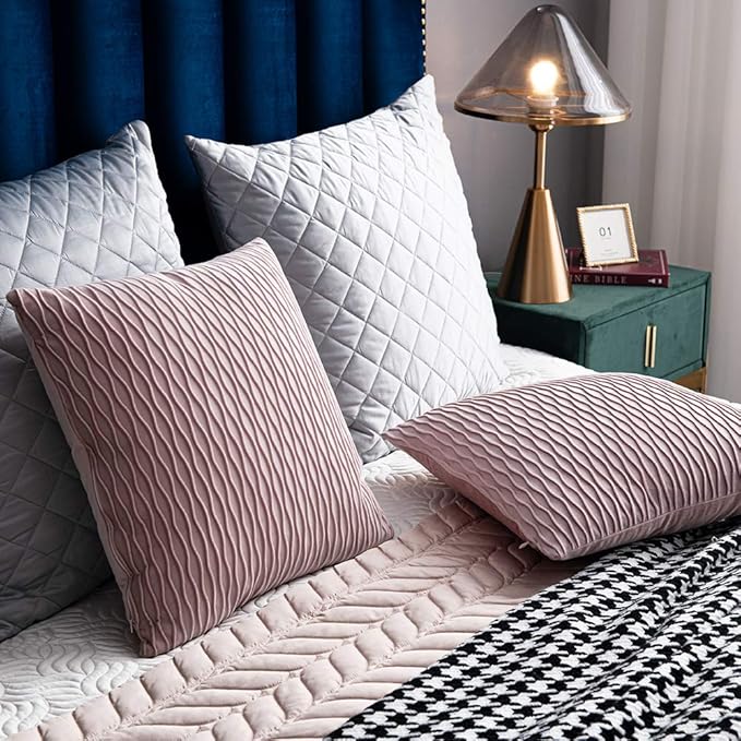 22x22 Pink Throw Pillow Covers: 2 Pack Original Striped Velvet Square Decorative Pillow Cases for Farmhouse Couch