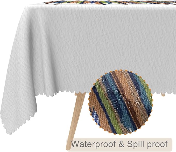 70x90inches Rectangle Tablecloth Bohemian Colorful Striped White Table Cloth Spill Proof and Waterproof Fabric Table Cover for Kitchen Dining Room Cafe Patio Indoor Outdoor Party Supplies