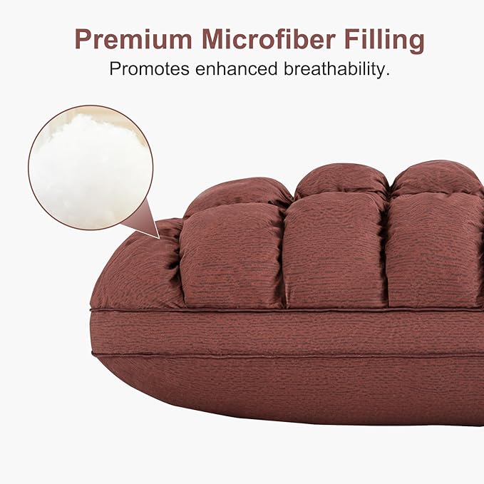 YOUR MOON Fluffy Support Bed Pillow King Size, Super Soft Premium Down Alternative Filling for Sleeping, Hotel Luxury Bed Pillows for Side and Back Sleepers (Brown)
