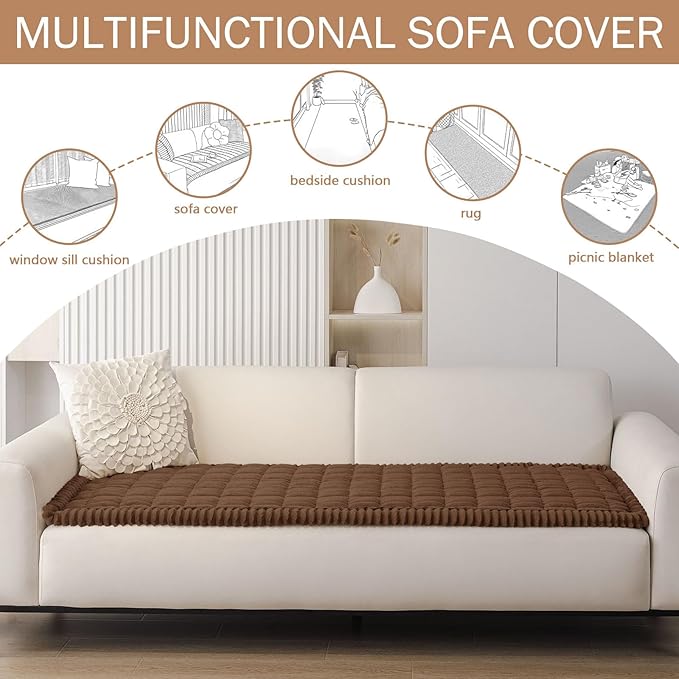 Smiry Couch Cover for Dogs Washable, Non Slip Fuzzy Pet Couch Covers for 3 Cushion Sofa Pet Friendly, Thick Soft Sofa Slipcovers Cushion Protector (Brown, 27.6" x 59")
