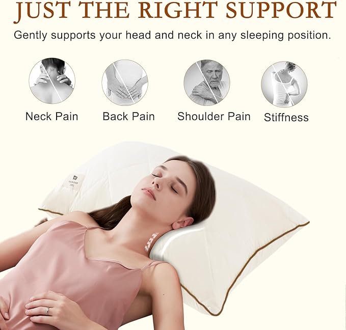 YOUR MOON Organic Wool Pillow Standard Size, Natural Wool & Down Alternative Filling, Luxury Hotel Quality Pillows, Soft Support Bed Pillows for Sleeping, 100% Cotton Cover (Off White)