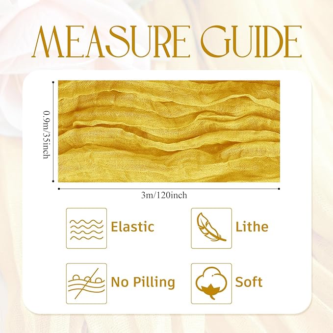 Wokceer Cheesecloth Table Runner 6Pack 10FT Gold Christmas Gauze Cheese Cloth Table Runner for Party Long Rustic Sheer Table Runners for Baby Bridal Shower Wedding Easter Table