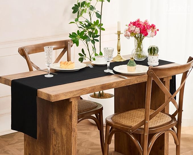 Letjolt Black Table Runner 108 Inches Long Rustic Table Runner Cotton Runner Plain Table Decor