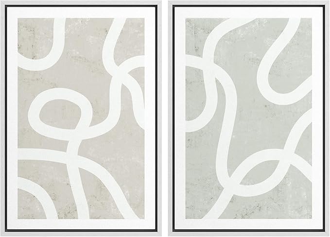 SIGNWIN Framed Canvas Print Wall Art Set Pastel White Swirl Pattern Collage Abstract Shapes Illustrations Modern Art Minimal Boho Relax/Calm for Living Room, Bedroom, Office - 16"x24"x2 White