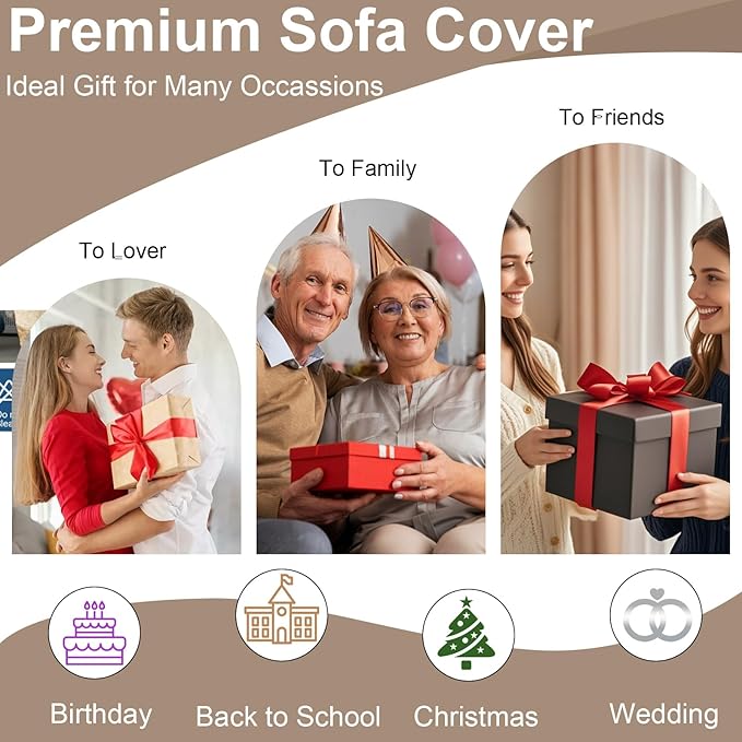 VClife Boho Couch Cover Soft Chenille Sofa Cover for Sofa Bed, 1 Piece Large Couch Covers for 2 Cushion Couch Sofa Washable Gray Black Jacquard Pattern Sofa Protector for Living Room 71''x118''