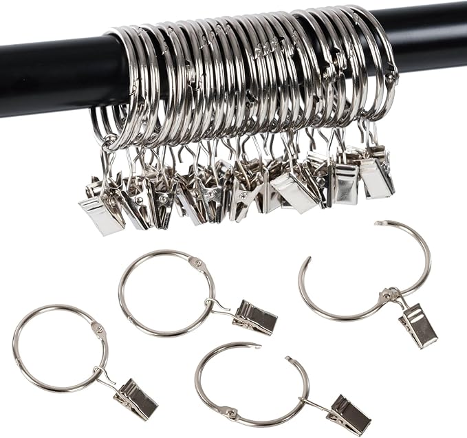 Openable Curtain Rings with Clips,2inch Inner Diameter,Heavy Duty Rustproof Metal Decorative Vintage Drapery Rings Curtain Clips Rod Hangers Door Curtain and Shower Curtain Rings Silver Zocang