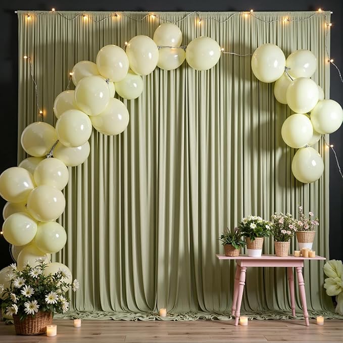 10ft x 10ft Wrinkle Free Sage Green Backdrop Curtains for Parties, Polyester Photo Backdrop Drapes 2 Panels 5x10ft for Wedding Birthday Party Photography Background Photoshoot