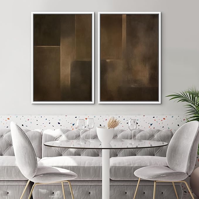 SIGNWIN Framed Canvas Print Wall Art Set Bronze Shadow Geometry Abstract Brown and Gold Gradient Zen Bohemian for Living Room, Bedroom, Office - 16"x24"x2 WHITE