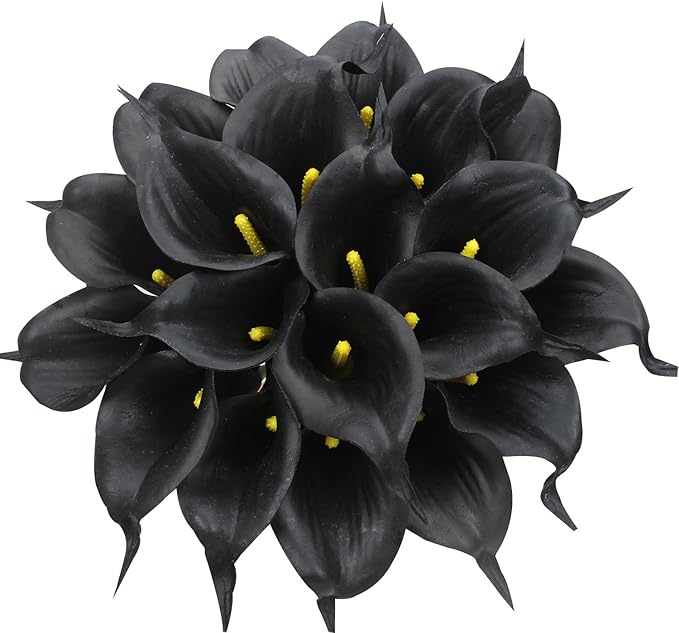 Duovlo 20pcs Calla Lily Bridal Wedding Bouquet Lataex Real Touch Artificial Flower Home Party Decor (Black)