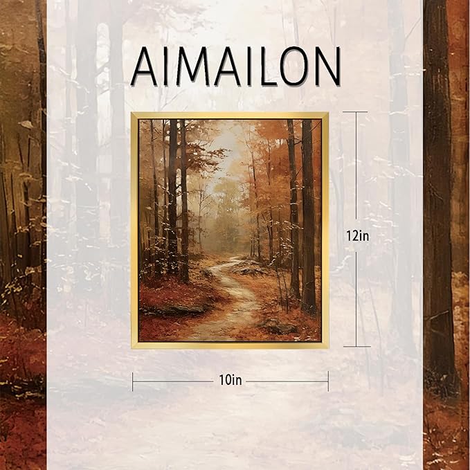 AIMAILON Vintage Gold Canvas Wall Art Framed Decor Classical Autumn Forest Trail Nature Theme Landscape Artwork Botanical Aesthetic Picture Home Interior Decoration 10x12