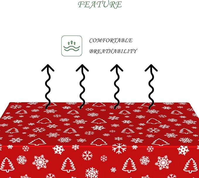 60x102 Inch Christmas Theme Rectangle Tablecloth Abstract Christmas Tree Snowflakes Holiday Red Table Cloth Washable Durable Table Cover for Kitchen Dining Home Banquet Xmas Party Decor