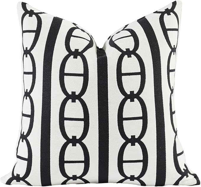 New 22x22'' inches Throw Pillow Cushion Covers - Black Pignose Horseshoe White Color Chenille Jacquard Embroidery Luxury Modern Style Couch Sofa Bed Pillow Cover for Living Room Bedroom
