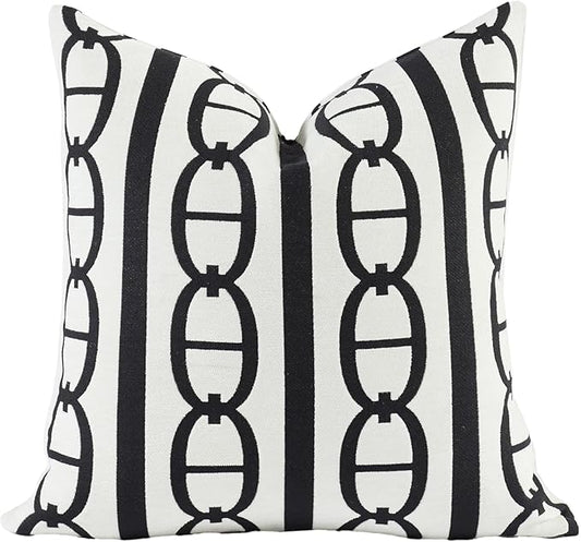 New 22x22'' inches Throw Pillow Cushion Covers - Black Pignose Horseshoe White Color Chenille Jacquard Embroidery Luxury Modern Style Couch Sofa Bed Pillow Cover for Living Room Bedroom