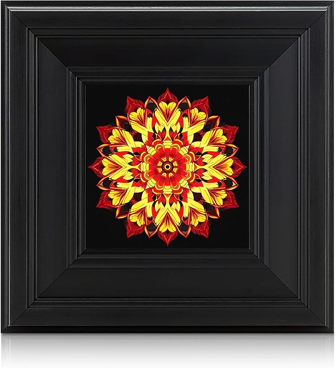 Brivoria Mandala Wall Art Home Decor, Framed Red and Gold Scarlet Whispers Mandala Artwork, Modern Spiritual Accent for Meditation Corner Desk Shelf or Bedroom, Warm Wall and Tabletop Display, 8x8