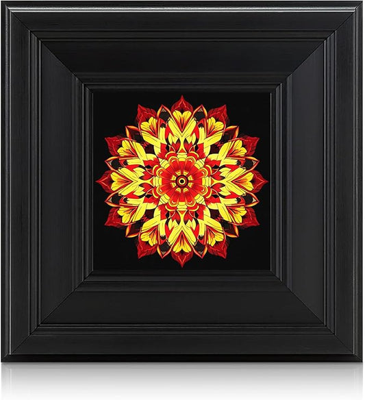 Brivoria Mandala Wall Art Home Decor, Framed Red and Gold Scarlet Whispers Mandala Artwork, Modern Spiritual Accent for Meditation Corner Desk Shelf or Bedroom, Warm Wall and Tabletop Display, 8x8