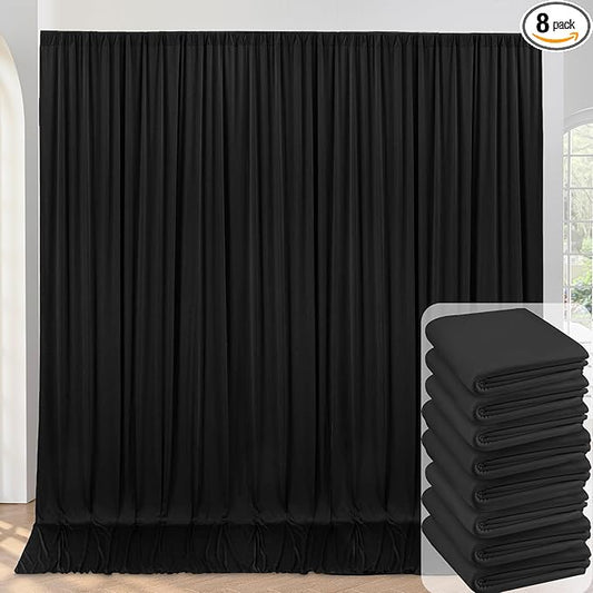 40ftx10ft Wrinkle Free Black Backdrop Curtain for Parties, 8 Panels 5x10ft Silky Polyester Black Photo Backdrop Drapes for Birthday Wedding Graduation Retirement Photography Background