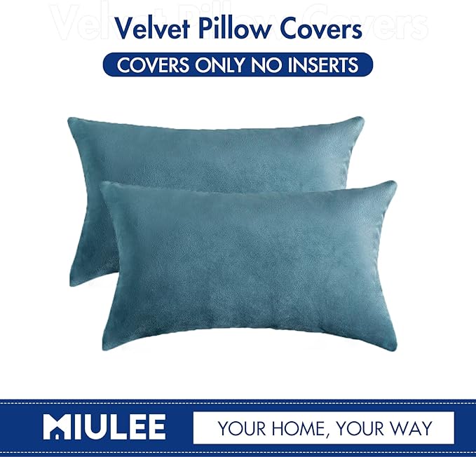 MIULEE Velvet Throw Pillow Covers 12x20 Inch Pack of 2,Soft Solid Decorative Lumbar Pillowcases Modern Luxury Home Decor for Bed Couch Sofa Bedroom Livingroom,Blue Gray