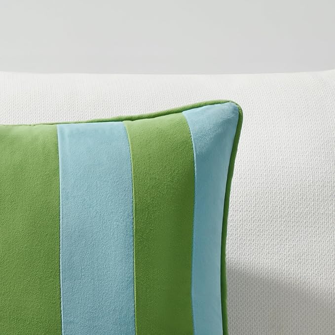 MONDAY MOOSE Decorative Throw Pillow Covers Cushion Cases, Set of 2 Soft Velvet Striped Piping Edge Designs, Pillow Inserts Not Included (Light Green/Light Blue, 18x18 inch)