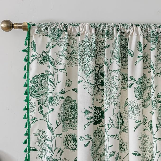 F-CHU Boho Curtains for Living Room 96 Inch Length French Country Floral Drapes Farmhouse Rustic Vintage Window Curtain Panels for Bedroom Chic Cotton Linen Closet Curtains，2 Panel