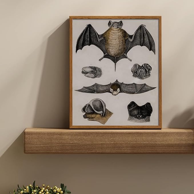 uniro Retro Bats Wall Decor Bats Wall Art Canvas Print,Vintage Hipster Gothic Wall Decor - Gift for Gothic, Horror, Vampire Fans Creepy Scary Anatomical Picture Poster for Home Living Room Office