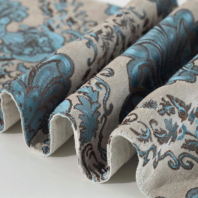 Embroidery Luxury Table Runner Jacquard Fabric Table Runner with Multi-Tassels for Dining Room Dresser Wedding Party Decorations, 13" x 98", Blue
