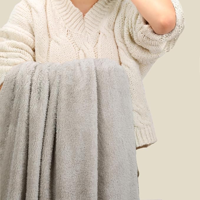 Plush Fleece Throw Blanket for Couch and Bed, Fluffy Fuzzy Cozy Queen-Size Soft Blankets All Season Use (60x80 Inches,Beige)