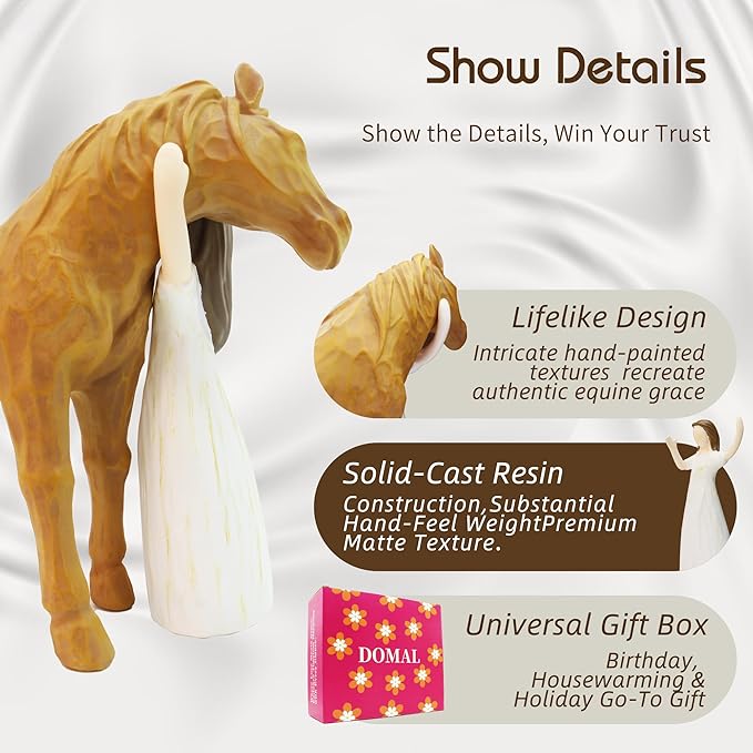 Horse Gifts for Women - Hand-Painted Sculpted Resin Figurine Statue, Girl Embracing Horse Statue Decor Gifts for Girls, Memorial Keepsake for Cowgirls & Equestrians for Birthday