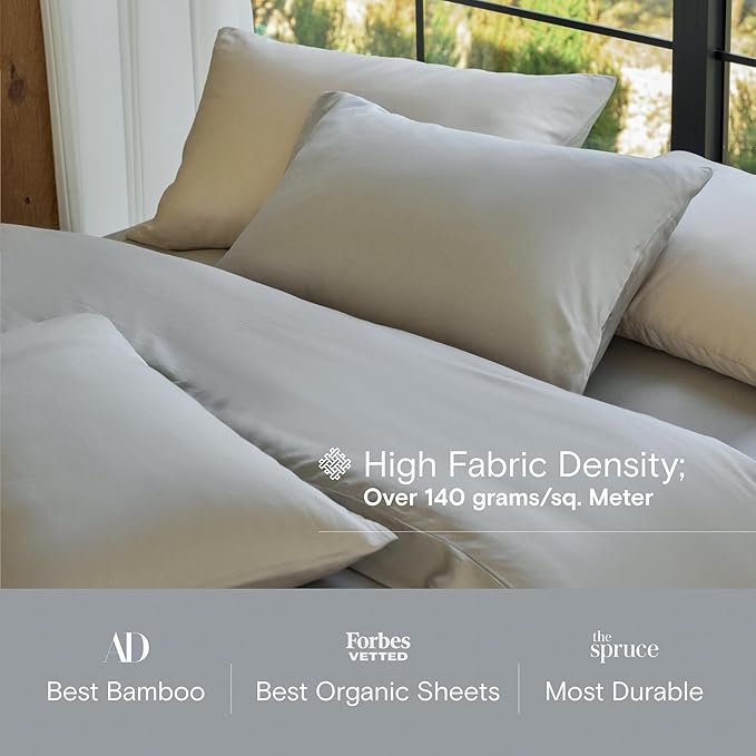 DOZ Duvet Cover Set, 100% Viscose derived from Bamboo, Organically Grown, Buttery Soft, Cooling Duvet Covers, High GSM, 1 Duvet Cover and 2 Pillowcases, 90"x90" (Dove, Full/Queen)