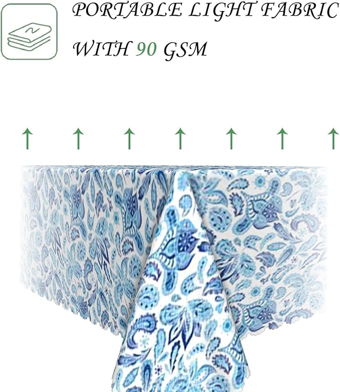 54x70 Inch Paisley Rectangle Tablecloth Vintage Blue Flower Table Cloth Washable Durable Table Cover for Kitchen Party Dining Garden Picnic Patio Decor