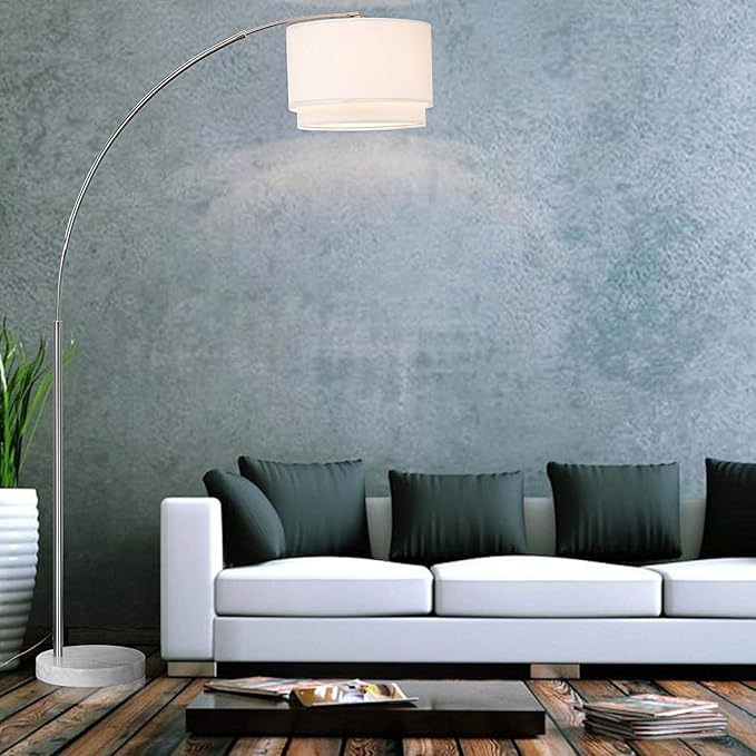 Major-Q Modern 81" Arc Tall X-Large Living Room-Stand Up Arching Drum Shade Large Floor Lamp with Real Marble Base for Bedrooms-Corner Lamp for Office Lighting (White)