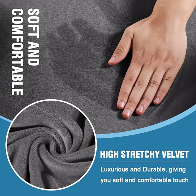 H.VERSAILTEX Sofa Cover 2 Piece T Cushion Armchair Slipcovers Thick Velvet Couch Cover Furniture Protector Stretch T Cushion Sofa Covers for 1 Cushion Couch with 1 Individual T Cushion Covers, Grey