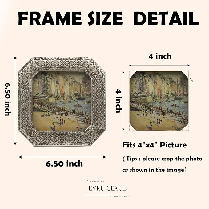 Silver 4x4 Small Vintage Picture Frame - -Mini Gothic Square Frame with Metallic Finish, Victorian Tabletop & Wall Decor with Glass Front for Gallery,Photo Display,Gift Ideas