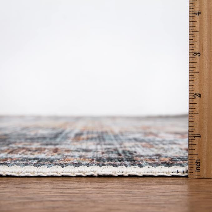Bloom Rugs Washable Non-Slip 10 ft Runner - Teal/Peach Traditional Runner for Entryway, Hallway, Bathroom, and Kitchen - Exact Size: 2.5' x 10'