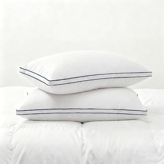 Feather Pillows Queen Size Set of 2 Goose Down Pillows with 100% Breathable Cotton Cover, Hotel Collection Bed Pillows for Sleeping, Soft Support for Back, Stomach and Side Sleepers
