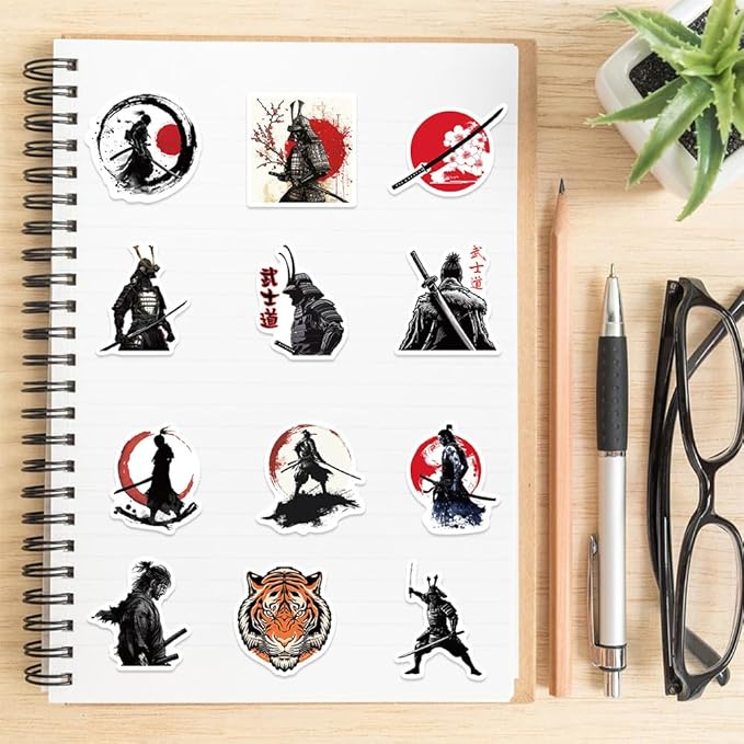 Yoksas Japanese Bushido Stickers - 50Pcs Waterproof Samurais Spirit Stickers for Laptop,Car Bumper,Helmet,Water Bottle,Hard Hats
