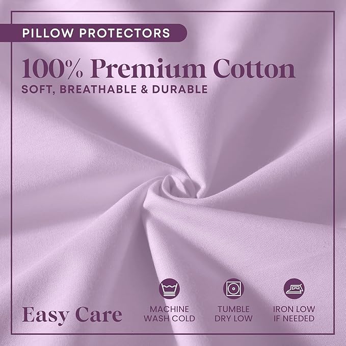 CirclesHome Wedge Pillow Cover 100% Cotton, Zippered Wedge Pillow Case Protector, Soft, Hypoallergenic & Breathable - Lavender, (25Wx26Lx10)