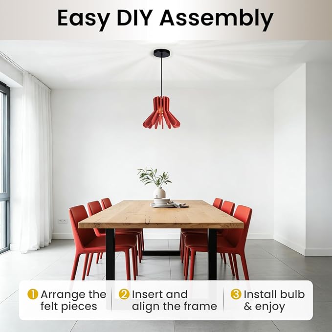 Pendant Light with Felt Lampshade, Modern Hanging Lamp Fixture, DIY Acoustic Pendant Light Chandeliers for Kitchen Island, Living Room, Dining Room, Bedroom, Office (D13.7"x10.2")