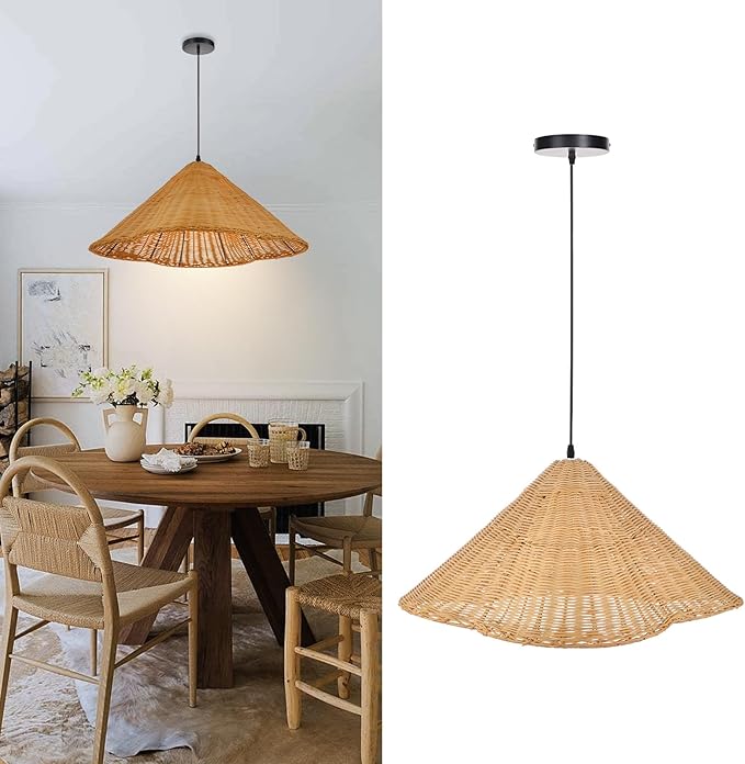 Arturesthome 19.6" Rattan Chandelier Boho Pendant Light,Hand Woven Pendant Lighting for Dining Room,Rustic Hanging Light Ceiling Light for Living Room Bedroom